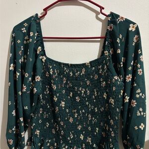 Floral Smocked Green Blouse